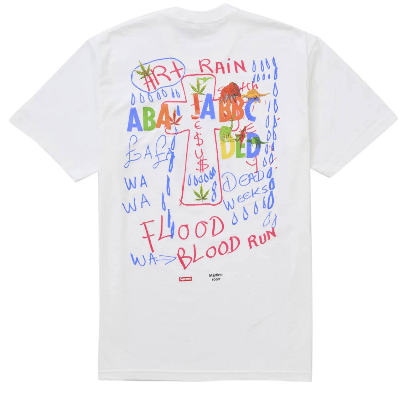 Supreme Martine Rose Lee Perry Tee White FW24 with colorful graffiti-style design, size XXL.