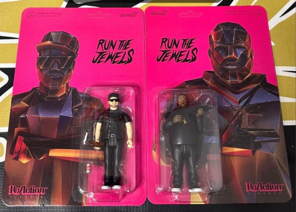 Super 7 Run The Jewels action figure set featuring El-P and Killer Mike in original packaging.